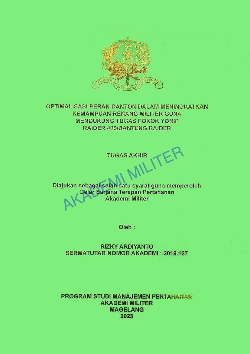 OPTIMALISASI PERAN DANTON DALAM MENINGKATKAN KEMAMPUAN RENANG MILITER GUNA MENDUKUNG TUGAS POKOK YONIF RAIDER 400/BANTENG RAIDER
